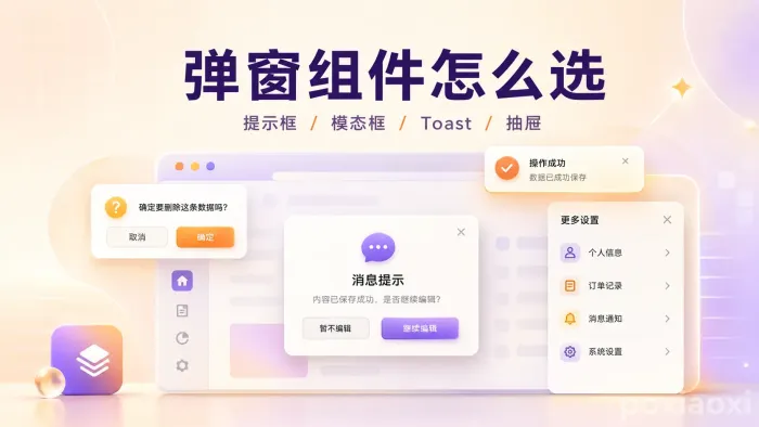 网页弹窗设计指南：提示框、模态框、Toast与抽屉对比